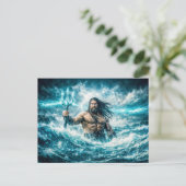 Aquarius Zodiac with Trident Warrior in Stormy Oce Postkarte (Stehend Vorderseite)