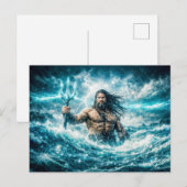 Aquarius Zodiac with Trident Warrior in Stormy Oce Postkarte (Vorne/Hinten)