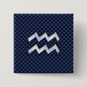 Aquarius Zodiac-Zeichen auf Royal Blue Carbon Fibr Button