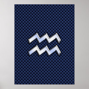 Aquarius Zodiac-Zeichen auf Royal Blue Carbon Fibr Poster