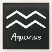 Aquarius Zodiac-Zeichen auf schwarzem Hintergrund Glasuntersetzer (Vorderseite)