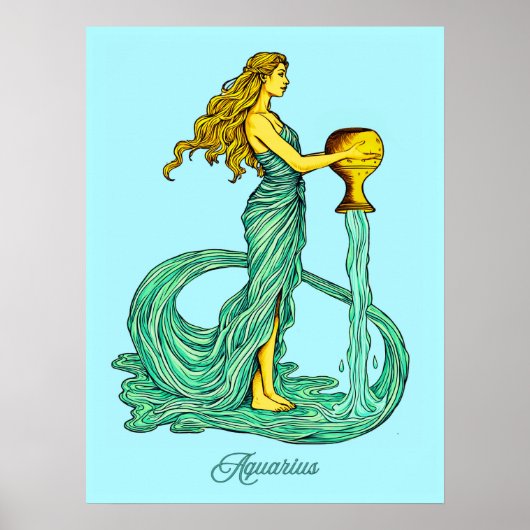 Aquarius Zodiac Zeichen, Frau mit fließendem Wasse Poster (Vorne)