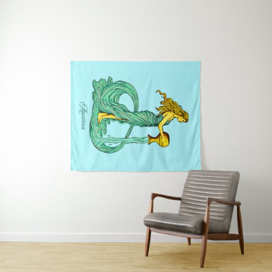 Aquarius Zodiac Zeichen, Frau mit fließendem Wasse Wandteppich (Beispiel (Horizontal))