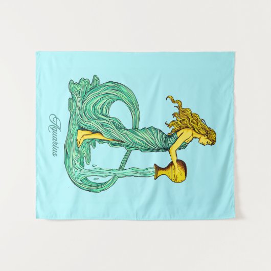 Aquarius Zodiac Zeichen, Frau mit fließendem Wasse Wandteppich (Vorderseite (Horizontal))