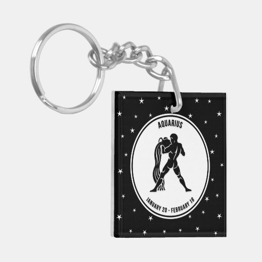 Aquarius Zodiac Zeichen, Schwarz & Weiß Schlüssela Schlüsselanhänger (Vorderseite links)