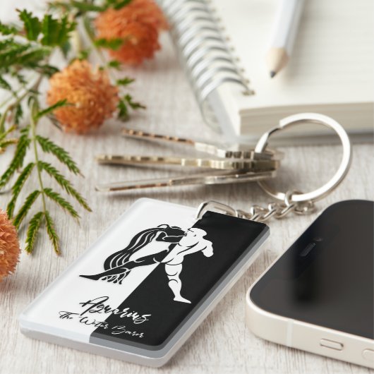 Aquarius Zodiac Zeichen, Schwarz & Weiß Schlüssela Schlüsselanhänger (Vorderseite rechts)