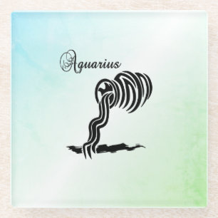 Aquarius Zodiac Zeichen und Symbol Blau Grün Glasuntersetzer