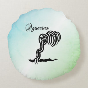 Aquarius Zodiac Zeichen und Symbol Blau Grün Rundes Kissen