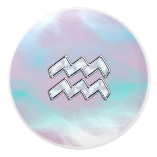 Aquarius Zodiac Zeichenpastells Mutter der Perlend Keramikknauf (Vorderseite)