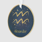 Aquarius-Zodiakymbol, goldene Sterne personalisier Ornament (Vorderseite)