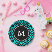 Aquaschwarzer Zebra-Streifen-Monogramm-Pappteller Pappteller (Party)