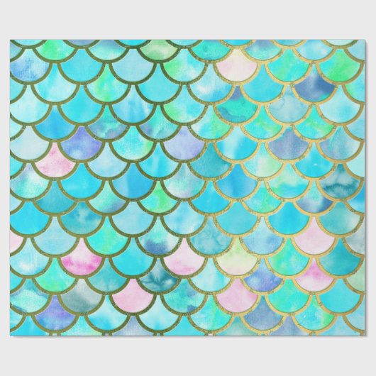Aquastuft aquamarine blaue Watercolor-Meerjungfrau Geschenkpapier (Flach)