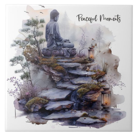 Aquatercolor Buddha Friedliche Stunde Keramik Tile Fliese (Vorderseite)