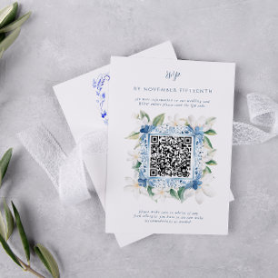 Aquatercolor Santorini Griechenland   QR Code Wedd RSVP Karte