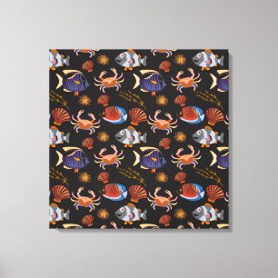 Aquatic animals pattern ocean underwater life 11 leinwanddruck