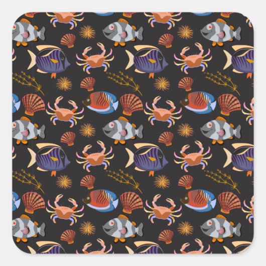 Aquatic animals pattern | ocean underwater life 11 quadratischer aufkleber (Vorderseite)