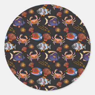 Aquatic animals pattern ocean underwater life 11 runder aufkleber