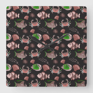 Aquatic animals pattern   ocean underwater life 12 quadratische wanduhr