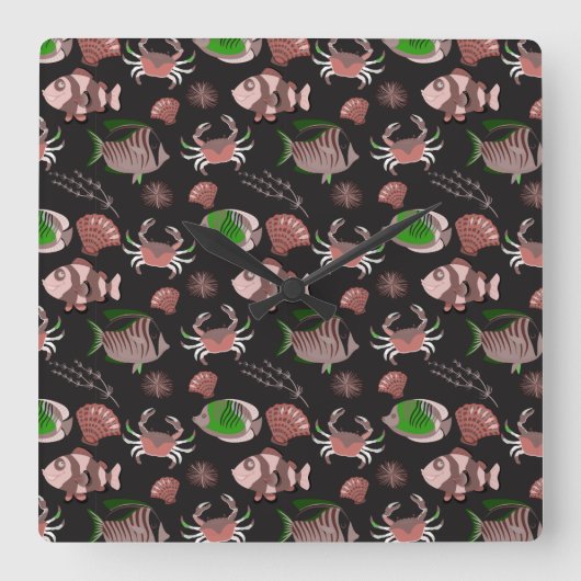 Aquatic animals pattern | ocean underwater life 12 quadratische wanduhr (Vorderseite)