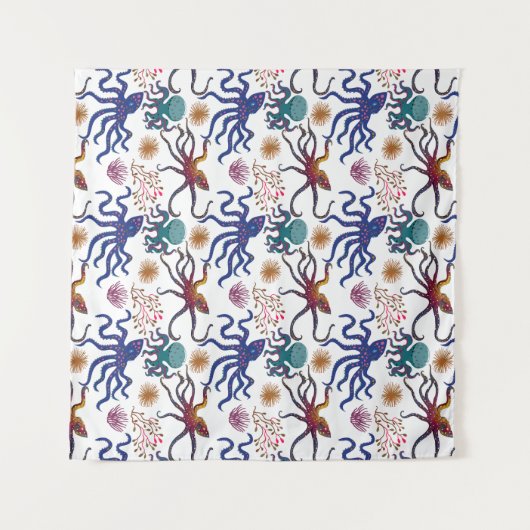 Aquatic animals pattern | ocean underwater life 27 wandteppich (Vorderseite (Horizontal))