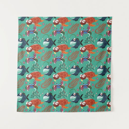 Aquatic animals pattern | ocean underwater life 33 wandteppich (Vorderseite)