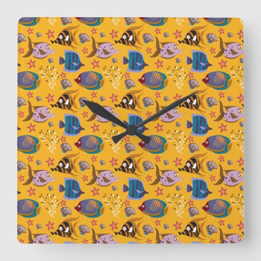 Aquatic animals pattern | ocean underwater life 6 quadratische wanduhr (Vorderseite)