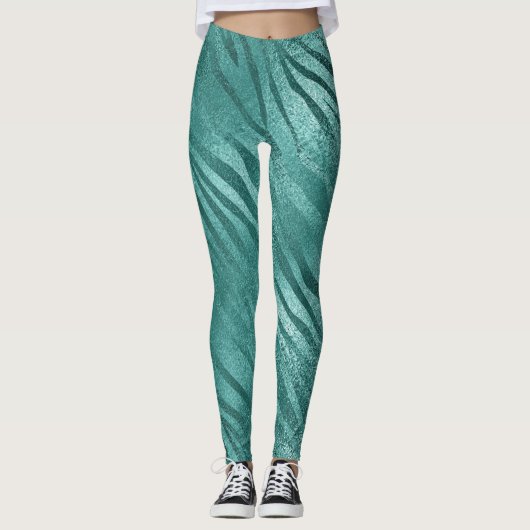 Aquatic Aquamarin Tropical Zebra Leggings (Vorderseite)