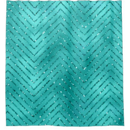 Aquatic Blue Metallic Crystal Zickzack Glas Duschvorhang