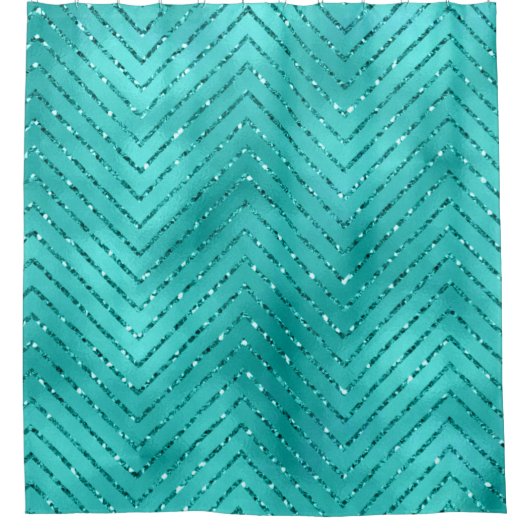 Aquatic Blue Metallic Crystal Zickzack Glas Duschvorhang (Vorderseite)