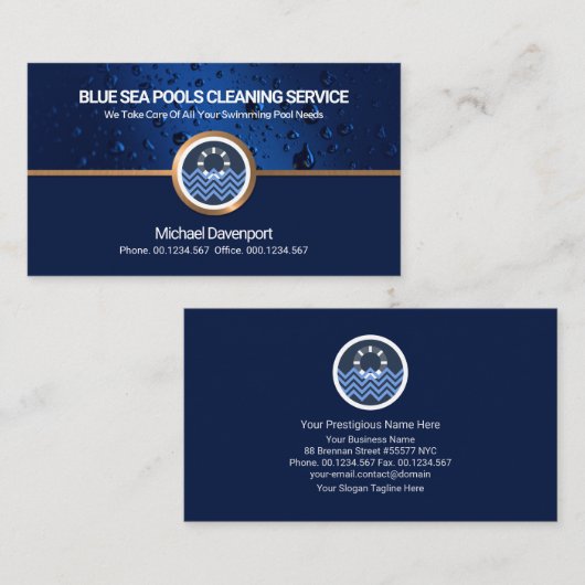 Aquatic Blue Waters Gold Border Swimming Pool Visitenkarte (Vorne/Hinten)
