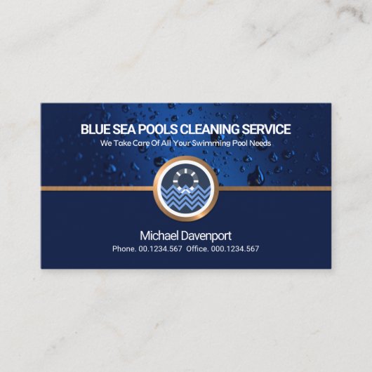 Aquatic Blue Waters Gold Border Swimming Pool Visitenkarte (Vorderseite)