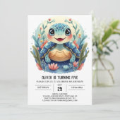 Aquatic Boho Whimsy Turtle Boy Birthday Einladung (Stehend Vorderseite)
