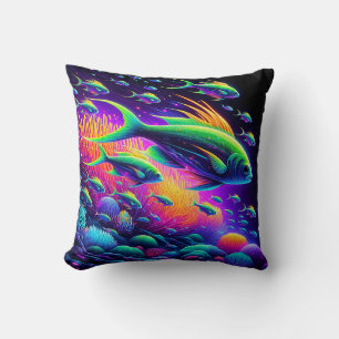 "Aquatic Dance: Neon Serenity Vorhang" Kissen