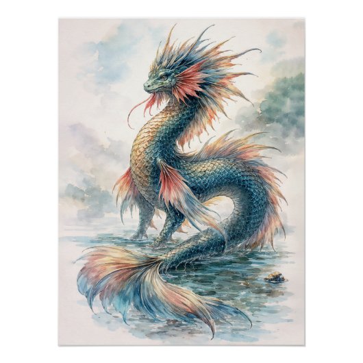 Aquatic Dragon Misty Waters Poster (Vorderseite)