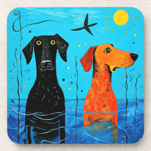 "Aquatic Duo of Joy" - surreal farbige Hunde Getränkeuntersetzer