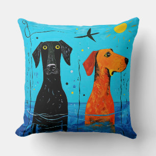 "Aquatic Duo of Joy" - surreal farbige Hunde Kissen