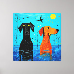 "Aquatic Duo of Joy" - surreal farbige Hunde Leinwanddruck