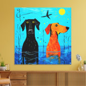 "Aquatic Duo of Joy" - surreal farbige Hunde Leinwanddruck (Insitu (Wohnzimmer))