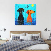 "Aquatic Duo of Joy" - surreal farbige Hunde Leinwanddruck (Insitu (Schlafzimmer))