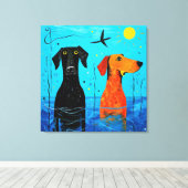 "Aquatic Duo of Joy" - surreal farbige Hunde Leinwanddruck (Insitu (Holzboden))