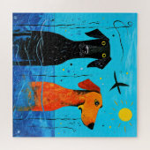 "Aquatic Duo of Joy" - surreal farbige Hunde Puzzle (Horizontal)