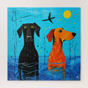 "Aquatic Duo of Joy" - surreal farbige Hunde Puzzle