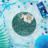 Aquatic Emerald Floral White Jasmine Glitzer Pappteller (Party)