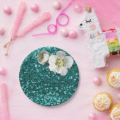 Aquatic Emerald Floral White Jasmine Glitzer Pappteller (Party)