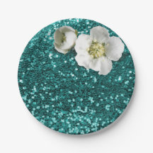 Aquatic Emerald Floral White Jasmine Glitzer