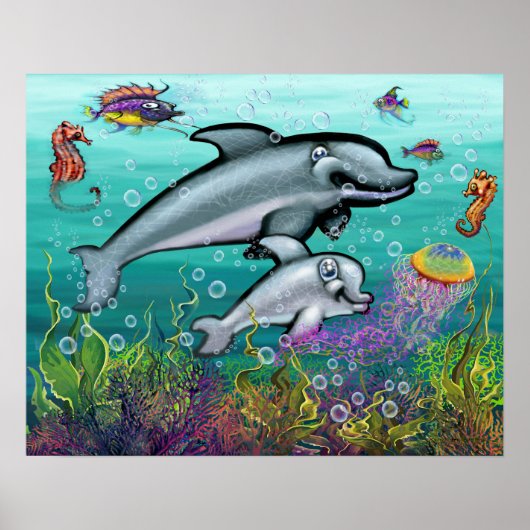 Aquatic Fantasy Scene mit Delphinen Poster (Vorne)