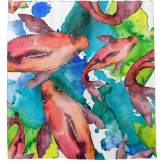 Aquatic fish set. Red sea and exotic fishes inside Duschvorhang