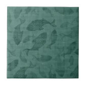 Aquatic Fish Stencil Art Teal Bokeh Pattern Fliese (Vorderseite)