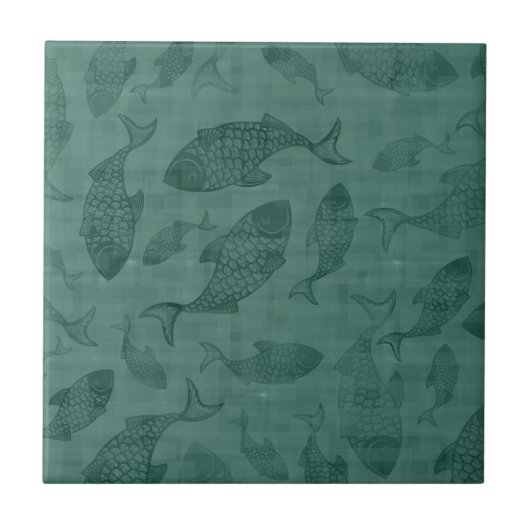 Aquatic Fish Stencil Art Teal Bokeh Pattern Fliese (Vorderseite)