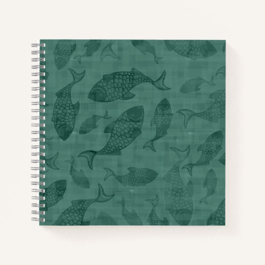 Aquatic Fish Stencil Art Teal Bokeh Pattern Notizblock (Vorderseite)